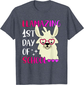 Amazing First Day of School - Geslonedesigns Llamazing 1st Day of School Teacher Llama Back to School T-Shirt - Heather Blue