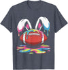 Funny Easter Football Bunny Ears Paint Ice Cream Drip Rabbit T-Shirt in Heather Blue