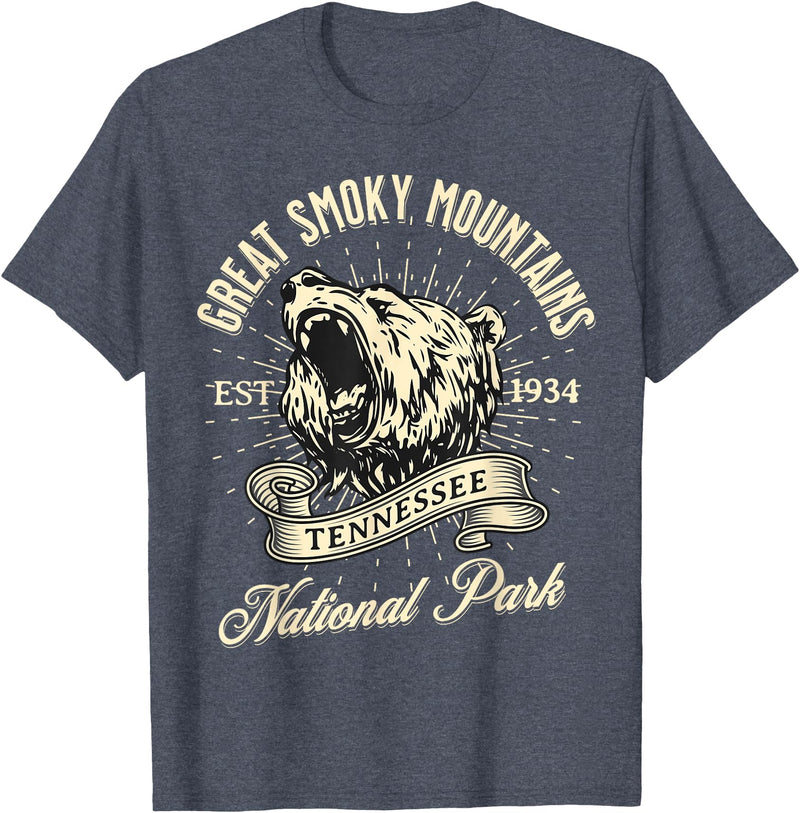 Great Smoky Mountains National Park Tennessee USA Great Smoky Mountains National Park Tennessee Bear Hike T-Shirt - Heather Blue