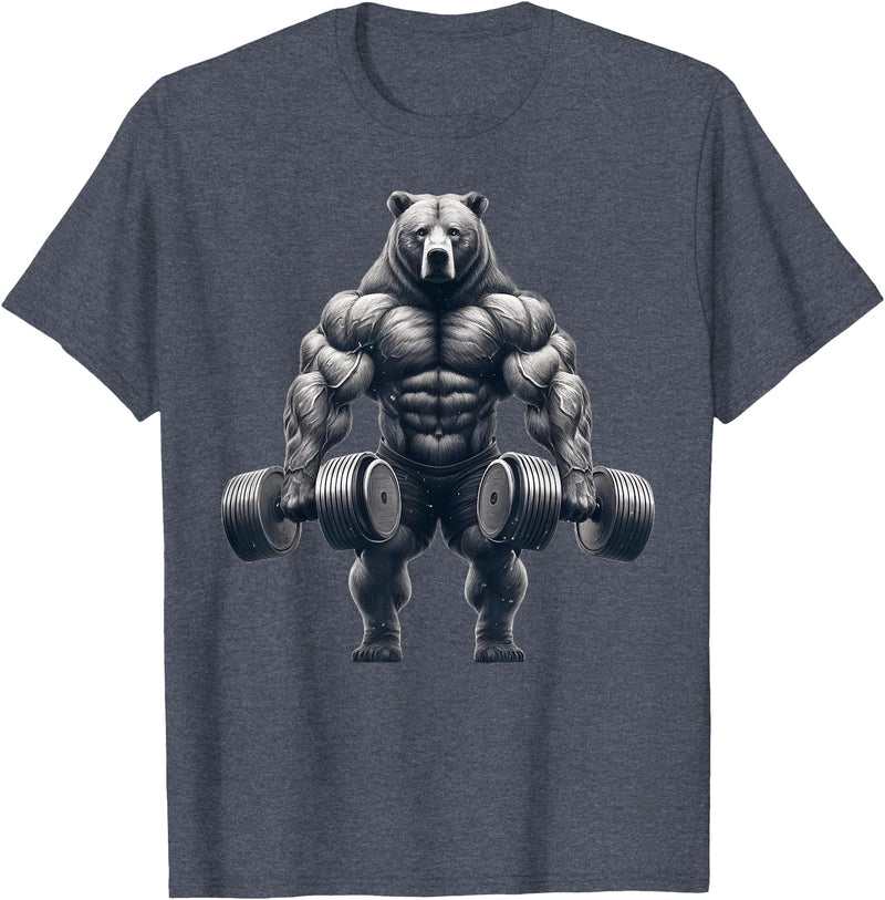 Bear Powerlifting Weightlifting Gym Apparel Bear Powerlifting Weightlifting Gym Workout T-Shirt - Heather Blue