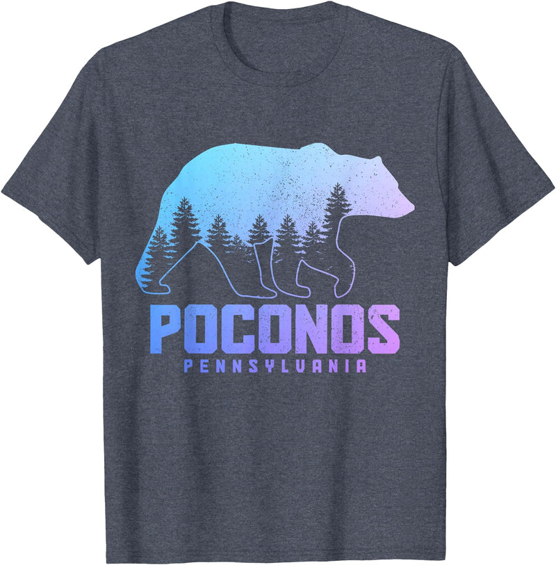 We Love Poconos Pennsylvania Poconos Pennsylvania Bear Hiking Vintage Pocono Mountains T-Shirt - Heather Blue
