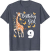 Giraffe Birthday Party by LazyPanda Giraffe 9th Birthday Girl 9 Years Old Giraffe Lover T-Shirt - Heather Blue