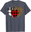 Leopard Heart Buffalo Red Black Plaid Gift Leopard Heart Buffalo Red Black Plaid Heart Valentine Day T-Shirt - Heather Blue