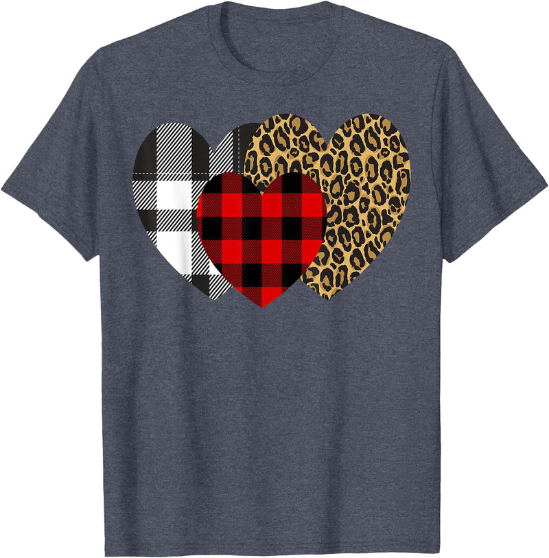Leopard Heart Buffalo Red Black Plaid Gift Leopard Heart Buffalo Red Black Plaid Heart Valentine Day T-Shirt - Heather Blue