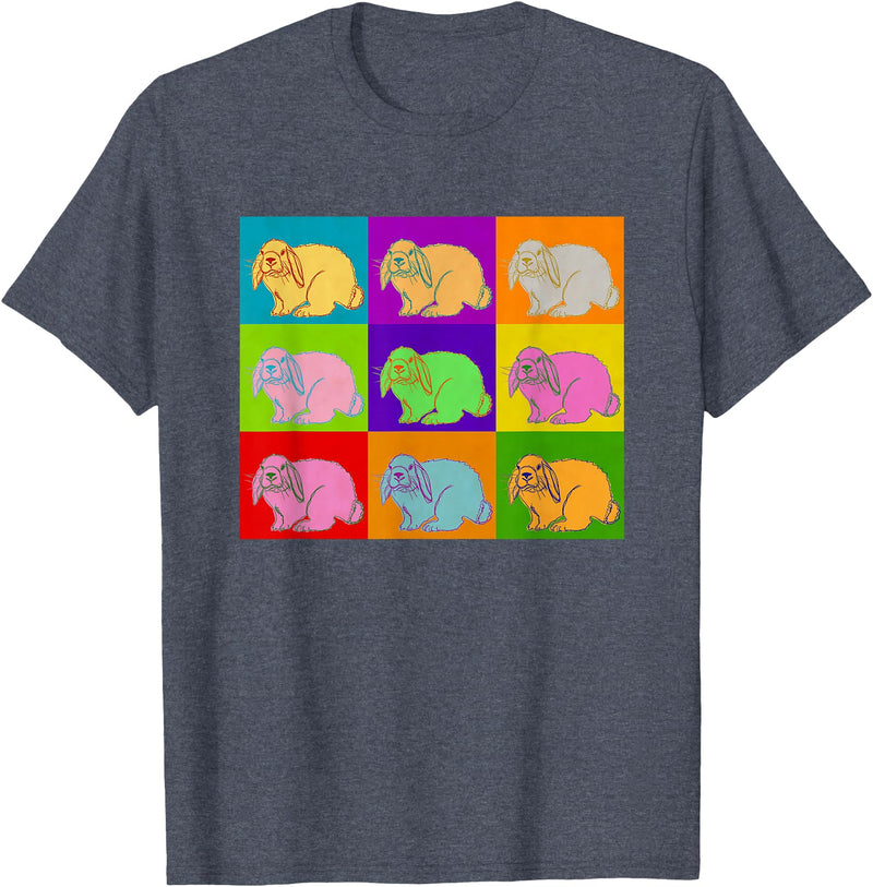 Lop Rabbit Popart Holland French Mini Rabbits Retro Bunny T-Shirt in Heather Blue