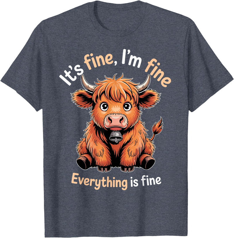 Cow Farming Animals Western Cow Cattle Rancher It's Fine Farm Farmer Scottish Highland Cows T-Shirt - Heather Blue