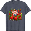 Kawaii Strawberry Piglet Farm Harvest Cute Farmer Pig Strawberry Patch Berry Picking T-Shirt - Heather Blue