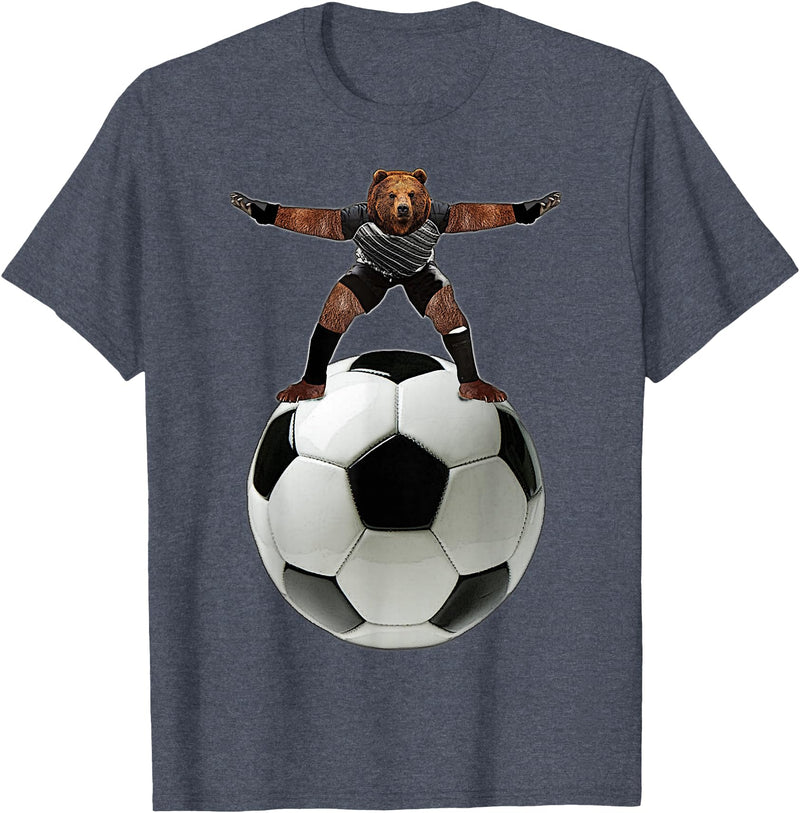 Behrbones Clothing Bear Goalie On Soccer Ball - by Behrbones T-Shirt - Heather Blue