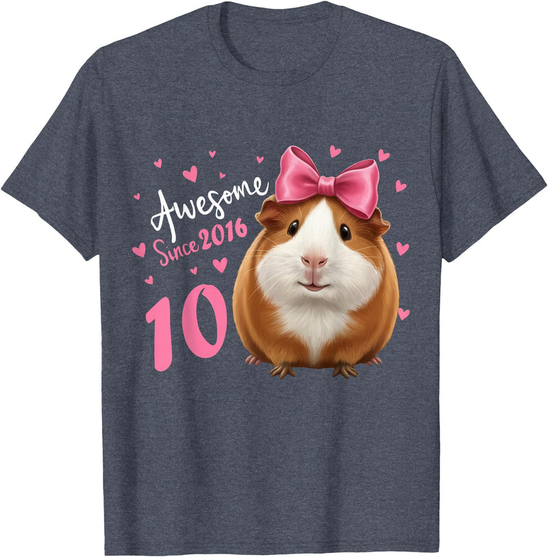 Funny Guinea Pig Birthday Party Girls 10 Years Old Guinea Pig Birthday for Girls 10th Bday T-Shirt - Heather Blue