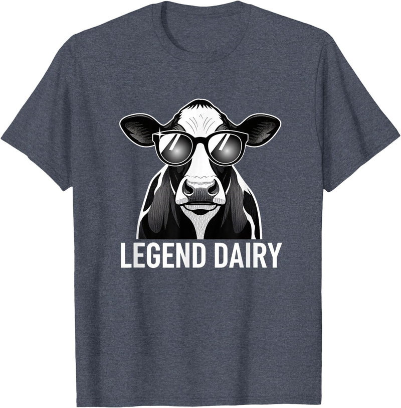 Farmstead Legends Legend Dairy, Cool Cow with Sunglasses T-Shirt - Heather Blue