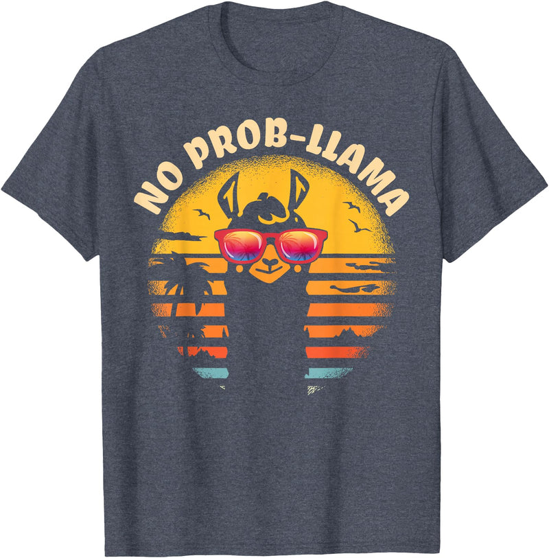 Retro No Prob-Llama & Alpaca Lover Gifts Retro NO Prob-Llama Gift - Vintage Llama Alpaca T-Shirt - Heather Blue