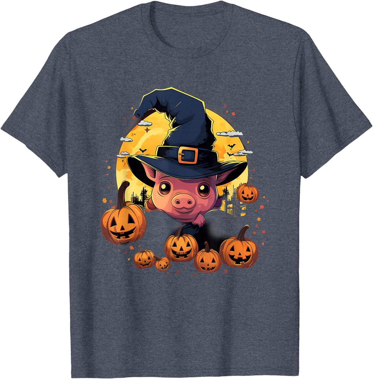 Pig Halloween Costumes Spooky Pig Witch Halloween T-Shirt - Heather Blue