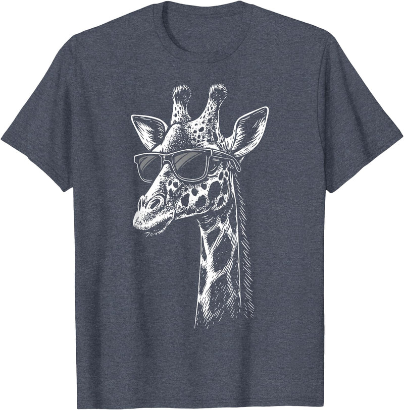 Cool Giraffe Safari Wildlife Giraffe Sunglasses T-Shirt - Heather Blue