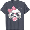 Panda Bear Bubblegum Panda Bear Wearing Glasses and Blowing Pink Bubble Gum T-Shirt - Heather Blue