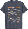 Botanical Chart Apparel Co. Vintage Fish Identification Chart Fishing T-Shirt Small - Heather Blue