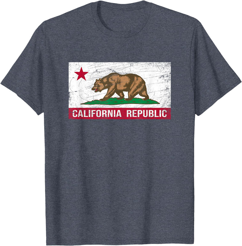 Graphic Club Inc. California Republic Flag - CA - Distressed Design - Classic T-Shirt - Heather Blue