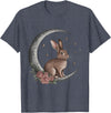 Vintage Bunny on the Moon Cute Goth Easter Rabbit T-Shirt in Heather Blue
