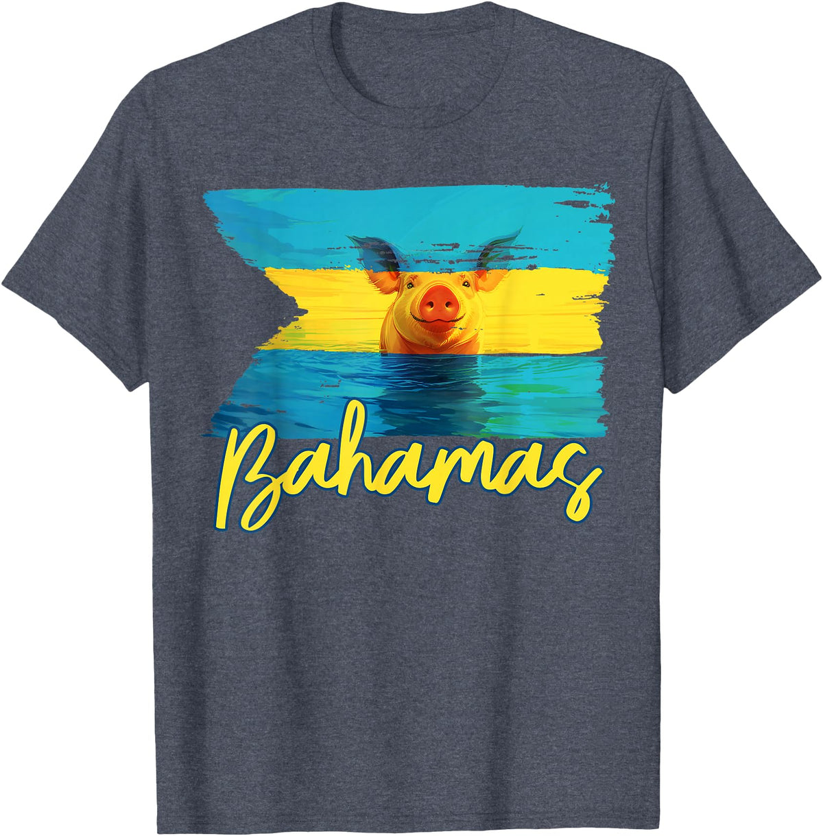 Swimming Pig Bahamas Beach Trips Bahamas Swimming Pig Flag Beach Caribbean Summer Vacation T-Shirt - Heather Blue