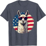 Funny Llama Alpaca Animal Lover Gifts Clothing Llama Alpaca American Flag USA Patriotic T-Shirt - Heather Blue