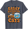 Easily distracted by Apparel Easily Distracted by Fish and Cats T-Shirt - Heather Blue