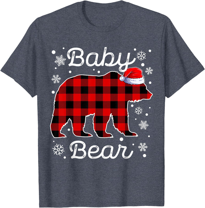 Bear Christmas Pajamas Family Tee Baby Bear Christmas Pajamas Red Plaid Buffalo Family T-Shirt - Heather Blue