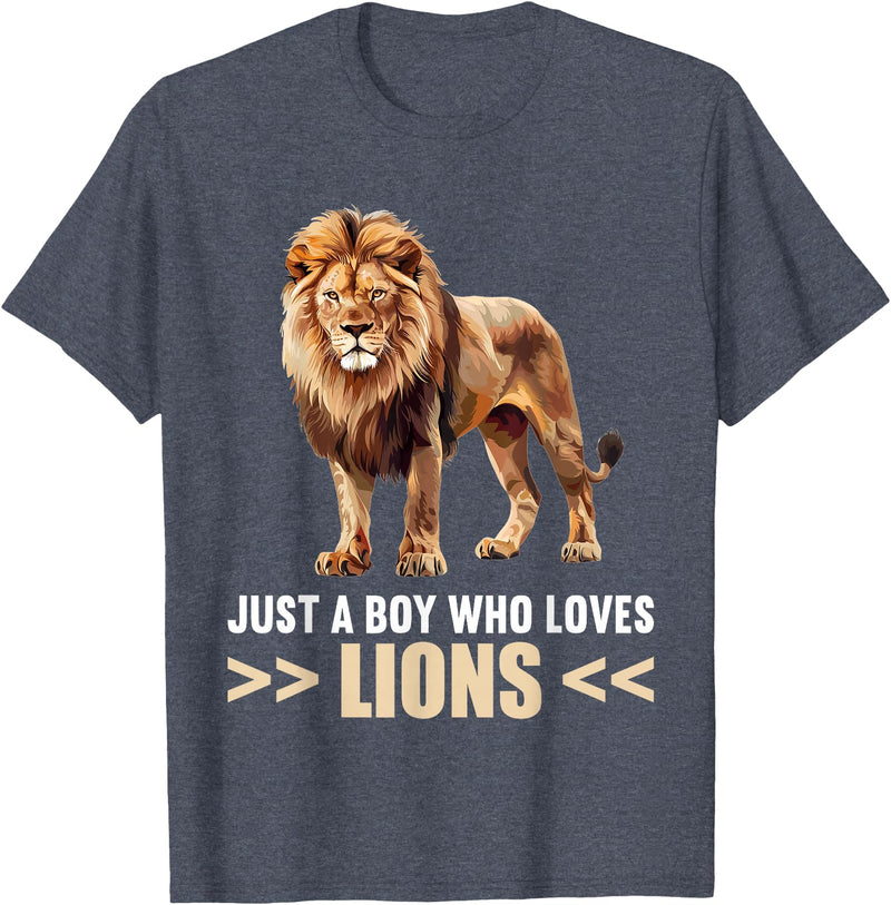 Lions Lion Lovers Shop Just a Boy who loves Lions Lion T-Shirt - Heather Blue