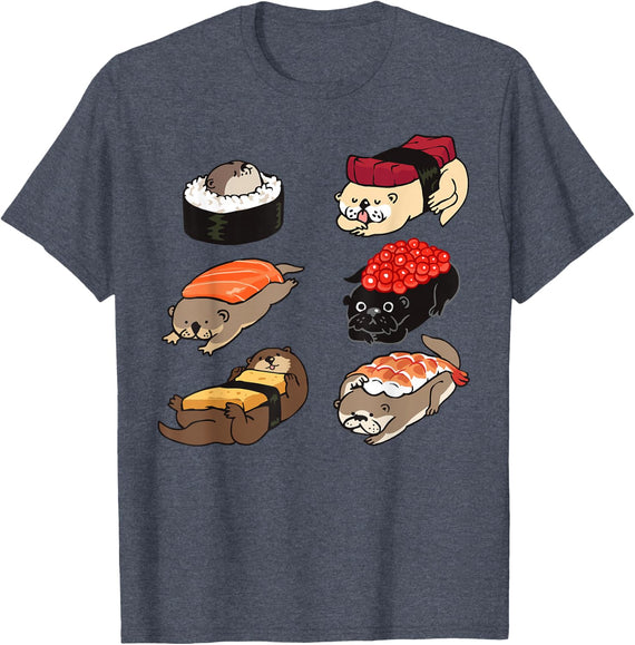Sushi Otter Sushi Roll Funny T-Shirt T-Shirt - Heather Blue