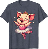Pig Ballet Dancer Ballerina Pig Dancing T-Shirt - Heather Blue