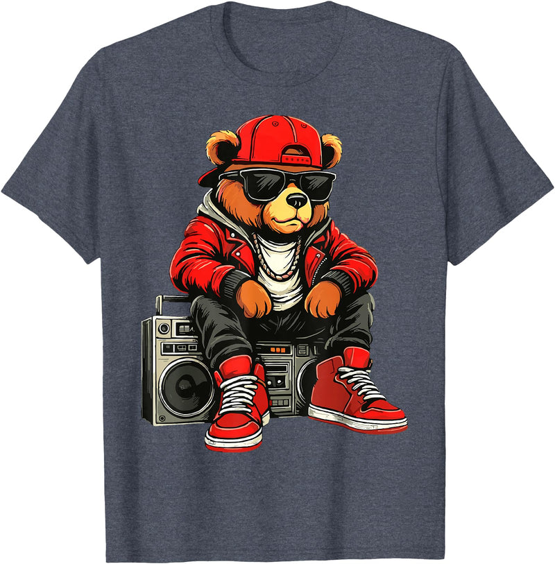 Funny Hip Hop Music lover Hip Hop Teddy Bear Rap Music T-Shirt - Heather Blue