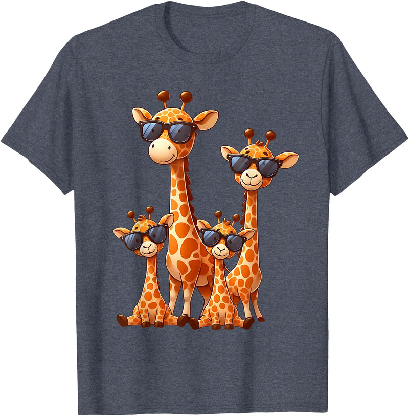 Zoo Family Funny Giraffe Animal Gifts Giraffe Family Sunglasses Safari Zoo Animal Lover Giraffes T-Shirt - Heather Blue