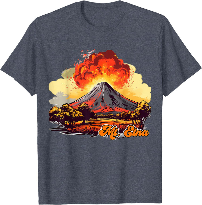 Vintage Style Mount Etna Retro Style Mount Etna T-Shirt - Heather Blue