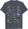 Do You Know Birds Co. Different Parrot Species Biology Types Bird Identification T-Shirt - Heather Blue