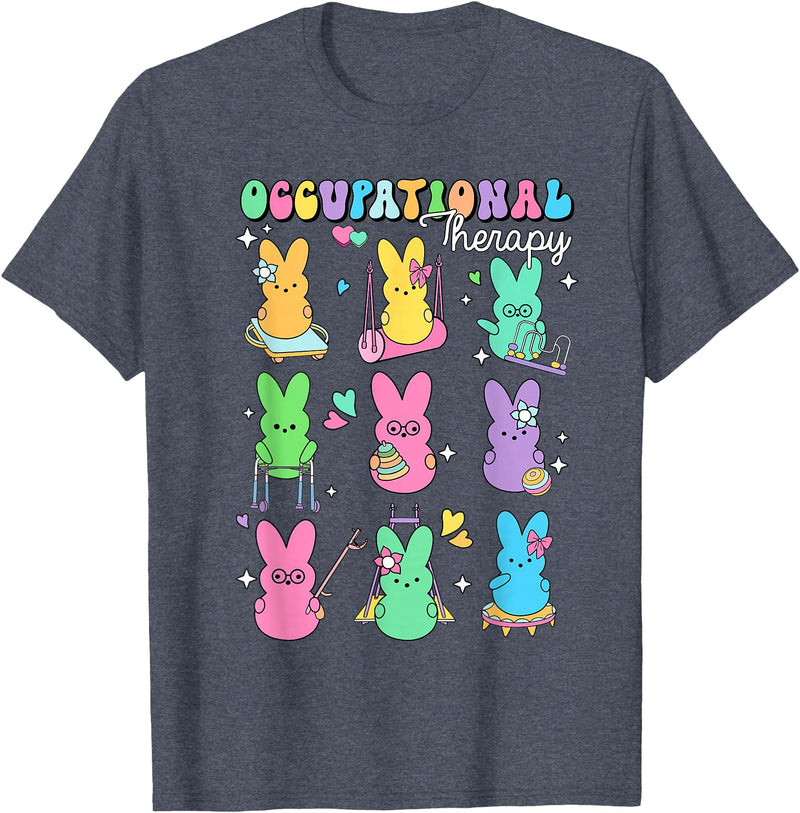 Men Women Rabbit T-Shirt (Black) in Heather Blue