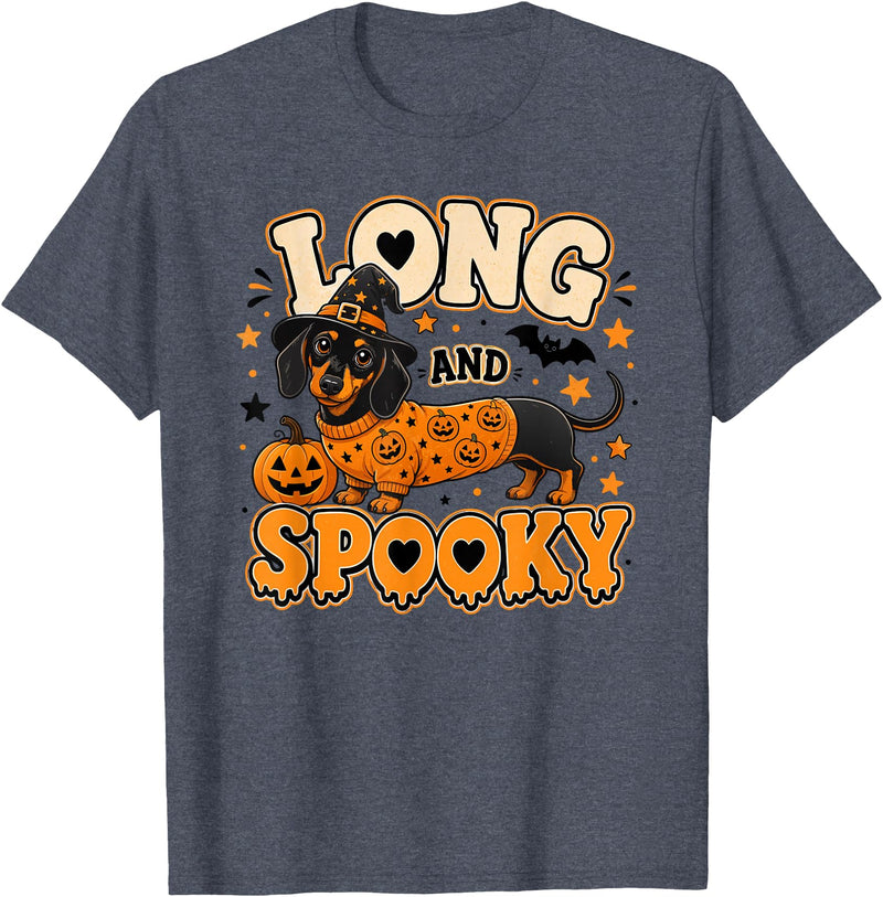 Spooky Dachshund Halloween Dog Lovers Long and Spooky Dachshund Halloween Dog T-Shirt - Heather Blue