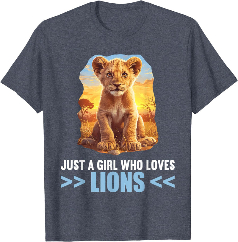 Lions Lion Lovers Shop Just a Girl who loves Lions Lion T-Shirt - Heather Blue