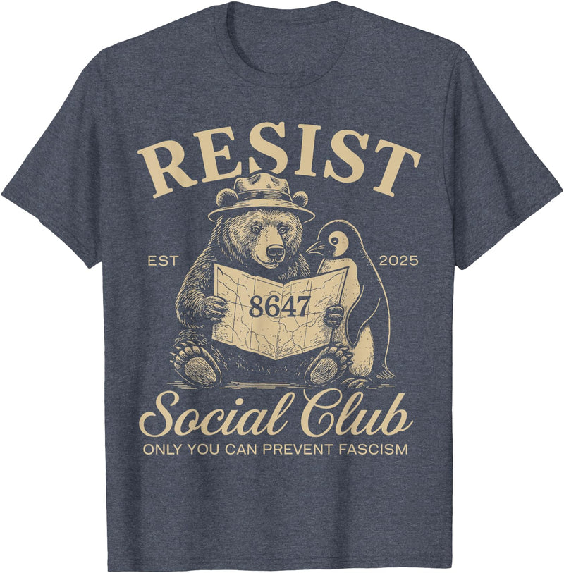 Bear Penguin Flippers Up Tees Bears Penguins Resist Social Club Only You Can Prevent T-Shirt - Heather Blue