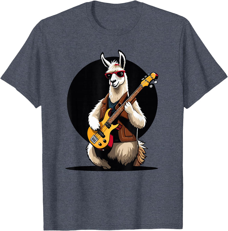 Music Lovers Alpaca Llama playing Guitar Llama playing Electric Guitar, Llama Guitarist T-Shirt - Heather Blue