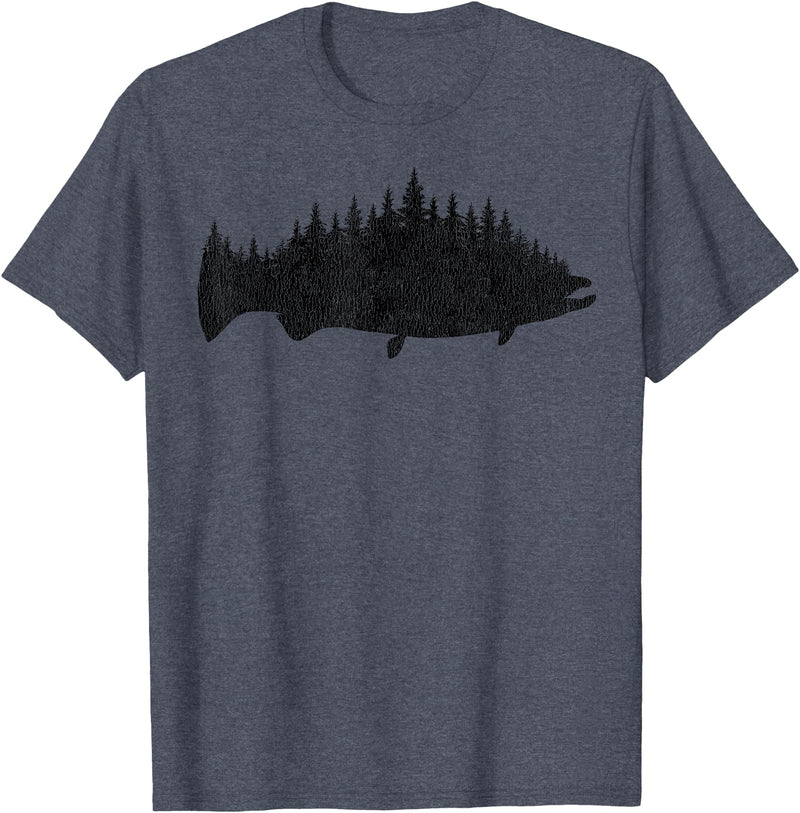 Salmon Fishing Apparel Co. King Salmon Forest Silhouette Pacific Northwest Chinook T-Shirt - Heather Blue
