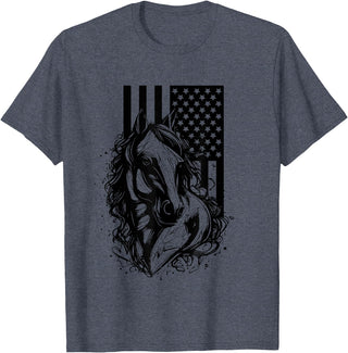 BASBO American Flag Horseback Riding Apparel - Horse T-Shirt - Heather Blue