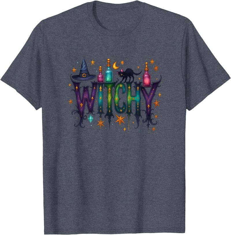 Whimsical Witchy Halloween Witchy Vibes T-Shirt - Heather Blue