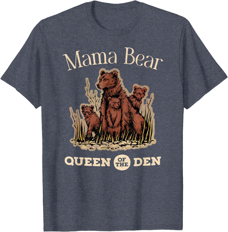 Mama Bear Queen of the Den Products Mama Bear Queen of the Den – Mother with Cubs and Family T-Shirt - Heather Blue