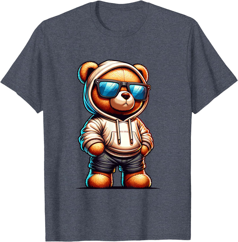 Rappers Aesthetic Urban Teddy Bear Graphic Hip Hop Teddy Bear Graphic Bears Cool Hip Hop Streetwear Colorful T-Shirt - Heather Blue