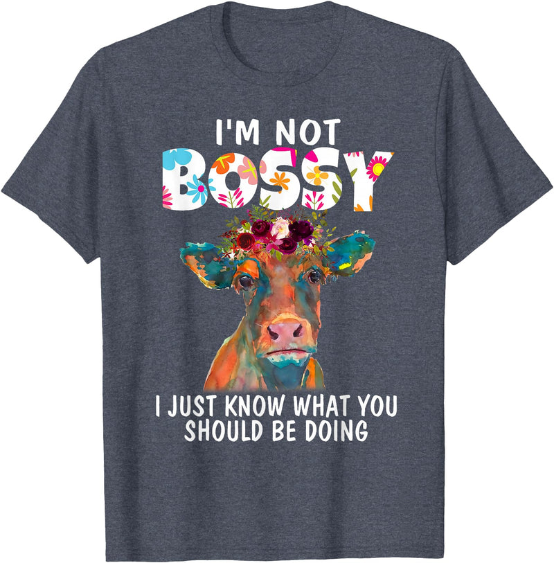 Funny Heifer Cow Lover hme Cute Heifer Flowers Cow Lover Women Funny I Am Not Bossy T-Shirt - Heather Blue
