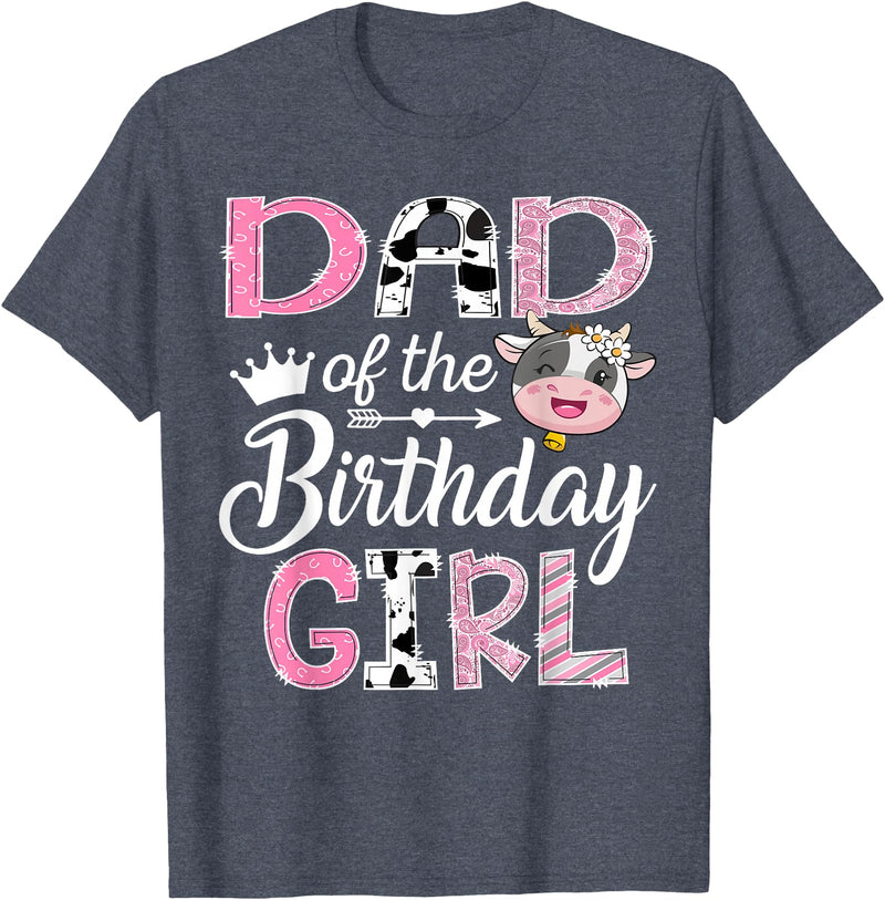 Funny Farm Cow Birthday Girl Matching Dad of The Birthday Girl Farm Cow 1st Birthday Girl T-Shirt - Heather Blue