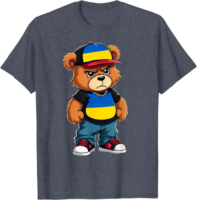Ukrainian Teddy Bear Breakdance Rapper Ukrainian Flag Teddy Bear Ukraine Hip Hop T-Shirt - Heather Blue