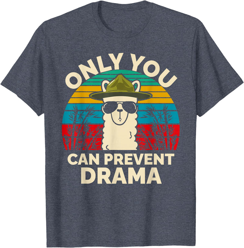Only You Can Prevent Drama Llama Funny Meme Joke Only You Can Prevent Drama Llama Camping Camp Lover Camper T-Shirt - Heather Blue
