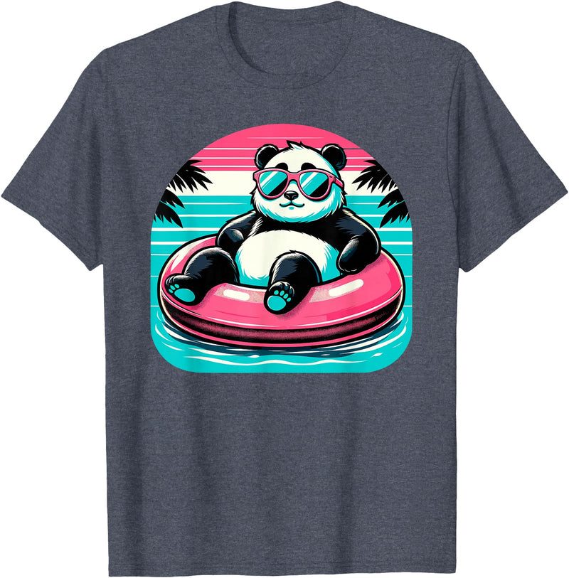 Nerrrdy Pool Party Panda Pink Float Men Women Kids Funny Pool Panda T-Shirt - Heather Blue
