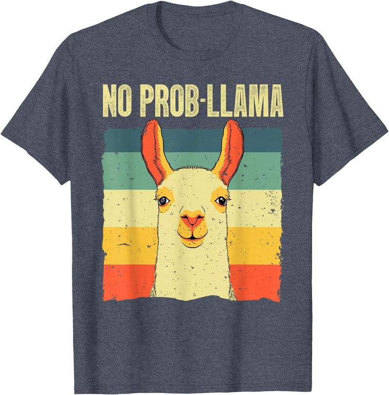 Funny Llama Gift Llama Lover Accessories & Stuff Cool Llama for Men Women No Prob Llama Alpaca Farming Animal T-Shirt - Heather Blue