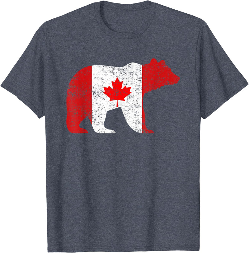 Happy Canada Day Polar Bear Flag Retro Tees Co Happy Canada Day Funny Canadian Polar Bear Animal Flag Retro T-Shirt - Heather Blue