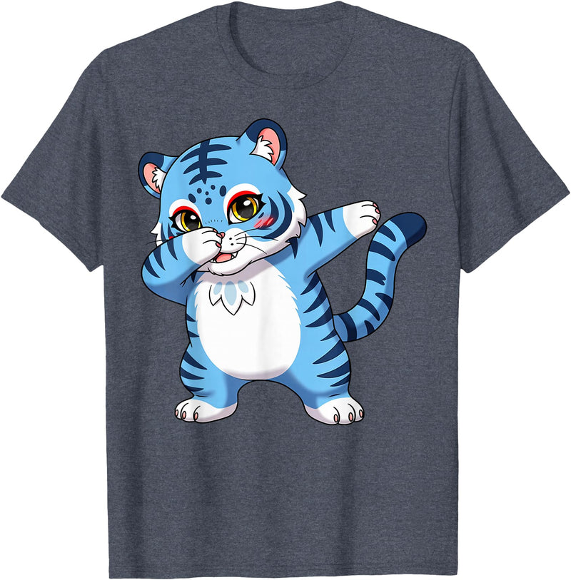 generic Funny Cartoon Korean Tiger for Youth Toddler Kids Boys Girls T-Shirt - Heather Blue
